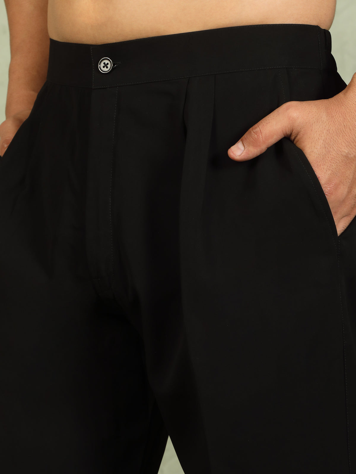 Luxe Men's Japanese Fabric Heavy Yoke Multi Embroidered V-Neck Kurta with Trouser Set - Black