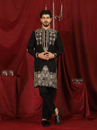 Luxe Men's Japanese Ethnic Motifs Heavy Embroidered with Sequin Work Kurta - Black
