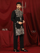 Luxe Men's Japanese Ethnic Motifs Heavy Embroidered with Sequin Work Kurta - Black