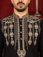 Luxe Men's Japanese Ethnic Motifs Heavy Embroidered with Sequin Work Kurta with Trouser Set - Black