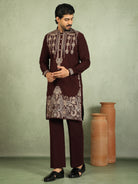 Luxe Men's Japanese Ethnic Motifs Heavy Embroidered with Sequin Work Kurta - Maroon