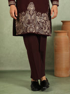 Luxe Men's Japanese Ethnic Motifs Heavy Embroidered with Sequin Work Kurta - Maroon