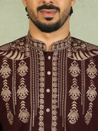 Luxe Men's Japanese Ethnic Motifs Heavy Embroidered with Sequin Work Kurta with Trouser Set - Maroon