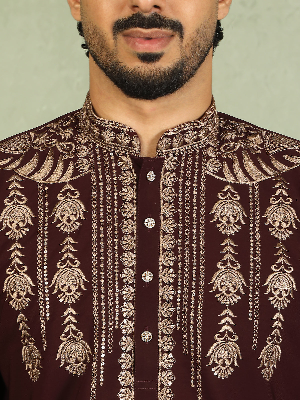 Luxe Men's Japanese Ethnic Motifs Heavy Embroidered with Sequin Work Kurta with Trouser Set - Maroon
