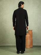 Luxe Men's Japanese Geometric Embroidered with Sequins & Zip Closure Kurta with Trouser Set - Black