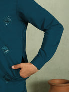 Luxe Men's Japanese Geometric Embroidered with Sequins & Zip Closure Kurta with Trouser Set - Blue