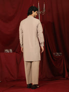 Luxe Men's Japanese Geometric Embroidered with Sequins & Zip Closure Kurta with Trouser Set - Fawn