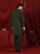 Luxe Men's Japanese Geometric Embroidered with Sequins & Zip Closure Kurta with Trouser Set - Mehndi