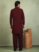 Luxe Men's Japanese Geometric Embroidered with Sequins & Zip Closure Kurta with Trouser Set - Maroon
