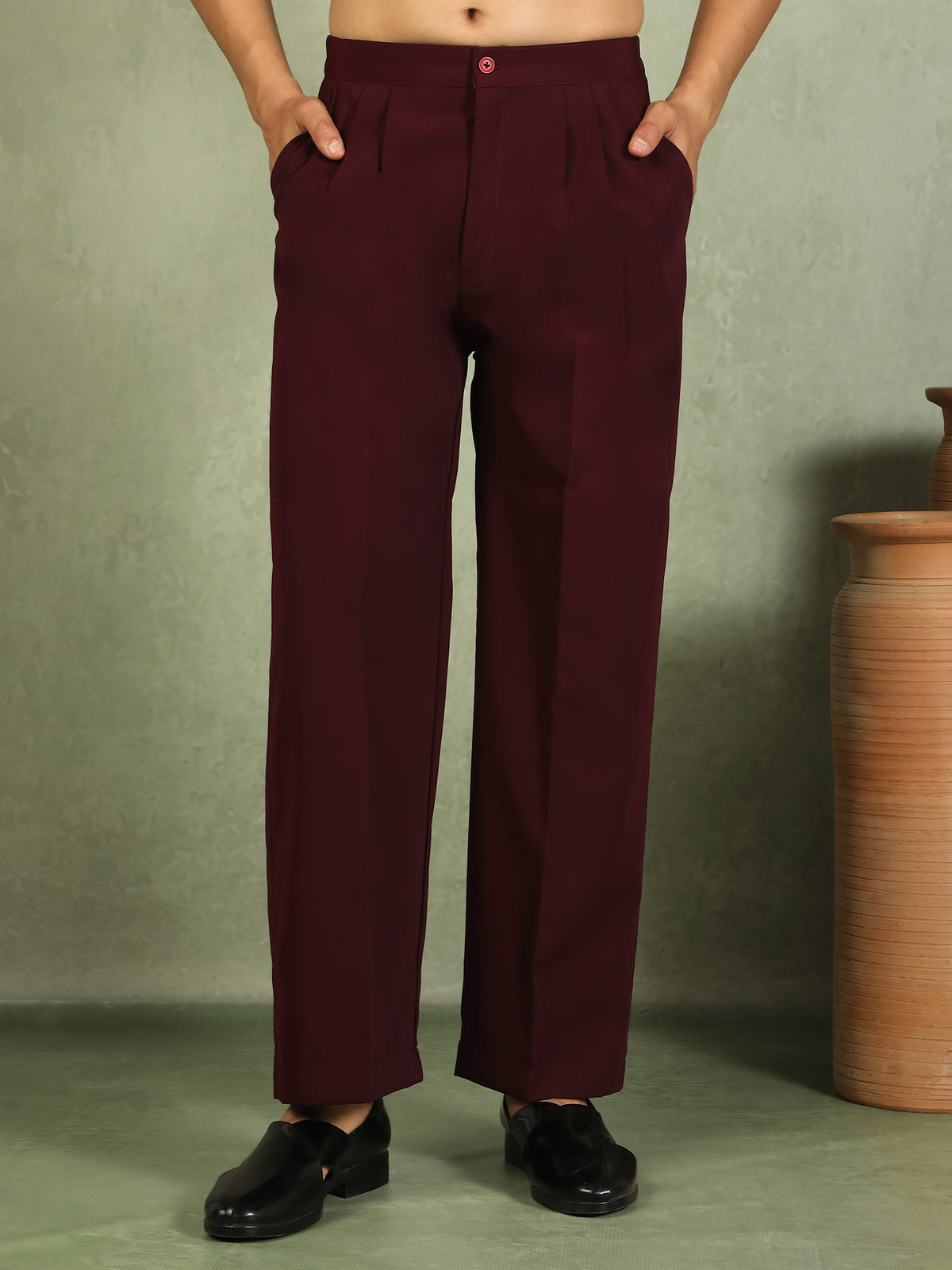 Luxe Men's Japanese Geometric Embroidered with Sequins & Zip Closure Kurta with Trouser Set - Maroon