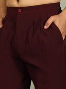 Luxe Men's Japanese Geometric Embroidered with Sequins & Zip Closure Kurta with Trouser Set - Maroon