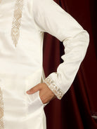Luxe Men's Tissue Fabric Floral Golden Embroidery with Sequinned Neckline Kurta with Salwar Set - Cream