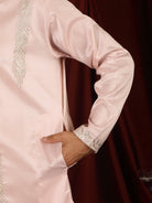 Luxe Men's Tissue Fabric Floral Golden Embroidery with Sequinned Neckline Kurta with Salwar Set - Pink