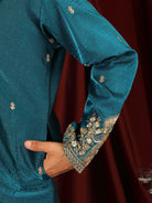 Luxe Men's Tissue Fabric Paisley Designed Embroidery with Sequinned V-Neck Kurta - Blue