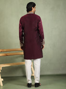 Luxe Men's Tissue Fabric Paisley Designed Embroidery with Sequinned V-Neck Kurta - Wine