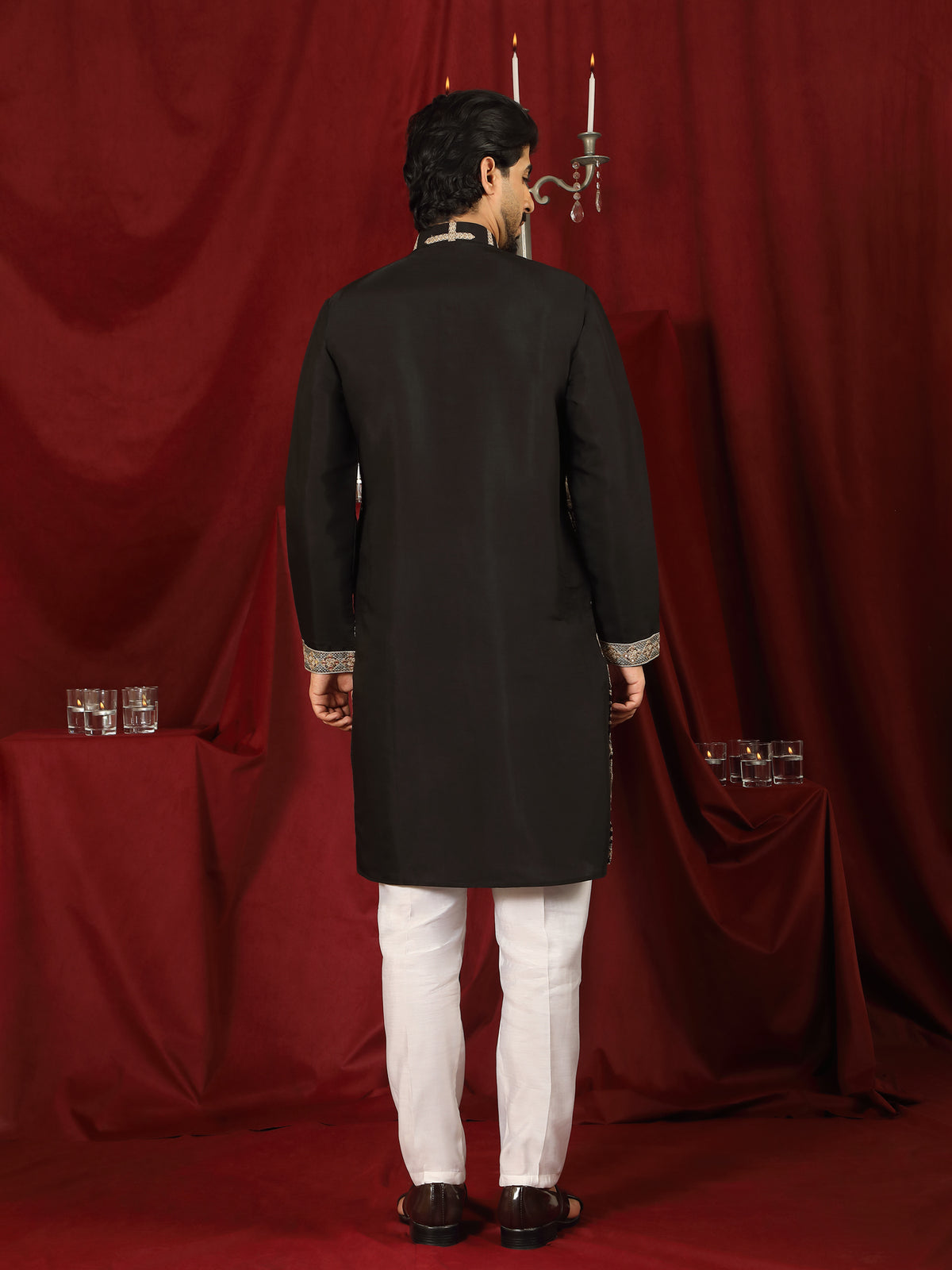 Luxe Men's Cotton Silk Fabric Ethnic Motifs Geometric Embroidered Kurta - Beige