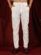 Luxe Men's Cotton Silk Fabric Ethnic Motifs Geometric Designed Kurta with Trouser Set - Beige