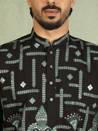 Luxe Men's Cotton Silk Fabric Ethnic Motifs Geometric Embroidered Kurta - Green