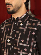 Luxe Men's Cotton Silk Fabric Ethnic Motifs Geometric Designed Kurta with Trouser Set - Mauve