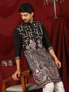 Luxe Men's Cotton Silk Fabric Ethnic Motifs Geometric Designed Kurta with Trouser Set - Mauve