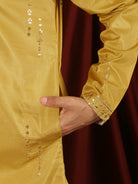 Luxe Men's Tissue Fabric All Over Boota & Mirror Work with Floral Embroidery Kurta - Mustard