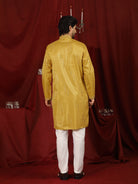 Luxe Men's Tissue Fabric All Over Boota & Mirror Work with Floral Embroidery Kurta - Mustard