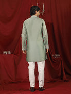 Luxe Men's Tissue Fabric Multi Color Floral Embroidery with Mirror Work Kurta with Trouser Set - Green