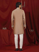 Luxe Men's Tissue Fabric Multi Color Floral Embroidery with Mirror Work Kurta - Rust