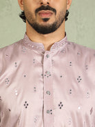 Luxe Men's Cotton Silk Fabric All Over Floral Patterned Mirror Embroidery Work Kurta - Mauve