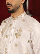 Luxe Men's Tissue Floral Zari Embroidery Daman Work Kurta - Mauve