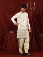 Luxe Men's Tissue Floral Zari Embroidery Daman Work Kurta with Salwar Set - Pink