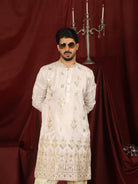 Luxe Men's Tissue Floral Zari Embroidery Daman Work Kurta with Salwar Set - Pink