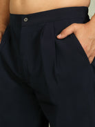 Luxe Men's Japanese Heavy Yoke Zari Embroidery with Sequinned V-Neck Kurta with Trouser Set - Navy Blue