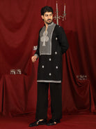 Luxe Men's Japanese Heavy Embroidery Club Motif V-Neck Kurta - Black