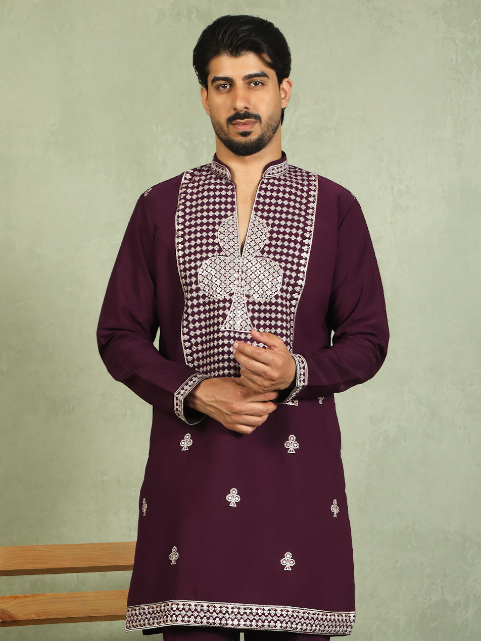 Luxe Men's Japanese Heavy Embroidery Club Motif V-Neck Kurta