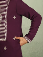 Luxe Men's Japanese Heavy Embroidery Club Motif V-Neck Kurta with Trouser Set - Wine