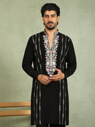 Luxe Men's Japanese Yoke Design Multi Floral Embroidery V-Neck Kurta