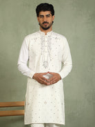 Luxe Men's Japanese Ethnic Motifs Design Golden Foil Work V-Neck Kurta