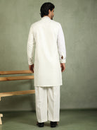 Luxe Men's Japanese Ethnic Motifs Design Golden Foil Work V-Neck Kurta with Trouser Set - Cream
