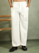 Luxe Men's Japanese Ethnic Motifs Design Golden Foil Work V-Neck Kurta with Trouser Set - Cream