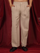 Luxe Men's Japanese Ethnic Motifs Design Golden Foil Work V-Neck Kurta with Trouser Set - Fawn