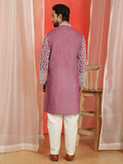 Luxe Men's Cotton Silk Heavy Embroidered Daman Work Straight Kurta - Wine