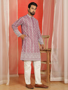 Luxe Men's Cotton Silk Heavy Embroidered Daman Work Straight Kurta - Wine