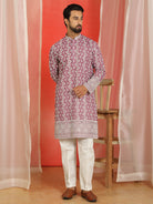 Luxe Men's Cotton Silk Heavy Embroidered Daman Work Straight Kurta with Trouser Set - Wine