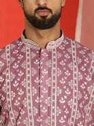 Luxe Men's Cotton Silk Heavy Embroidered Daman Work Straight Kurta with Trouser Set - Wine