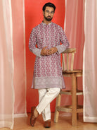 Luxe Men's Cotton Silk Heavy Embroidered Daman Work Straight Kurta with Trouser Set - Wine