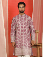 Luxe Men's Cotton Silk Heavy Embroidered Daman Work Straight Kurta with Trouser Set - Wine