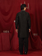 Luxe Men's Velvet Fabric Zari Embroidered with Beads & Sequin Work Kurta with Trouser Set - Black