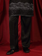 Luxe Men's Velvet Fabric Zari Embroidered with Beads & Sequin Work Kurta with Trouser Set - Black