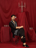 Luxe Men's Velvet Fabric Zari Embroidered with Beads & Sequin Work Kurta with Trouser Set - Black